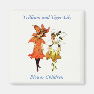 Trillium and Tiger-Lily, Whimsical Flower Book Art Magnet