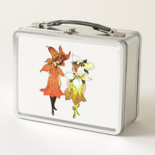 Trillium and Tiger-Lily, Whimsical Flower Book Art Metal Lunch Box