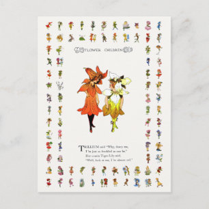 Trillium and Tiger-Lily, Whimsical Flower Book Art Postcard