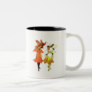 Trillium and Tiger-Lily, Whimsical Flower Book Art Two-Tone Coffee Mug