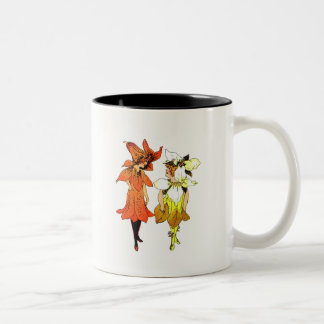 Trillium and Tiger-Lily, Whimsical Flower Book Art Two-Tone Coffee Mug