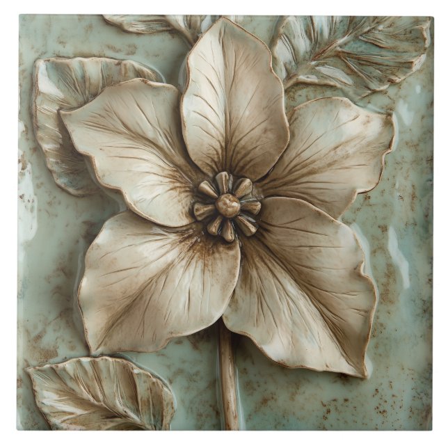 Trillium Botanical Floral Faux Relief  Tile (Front)