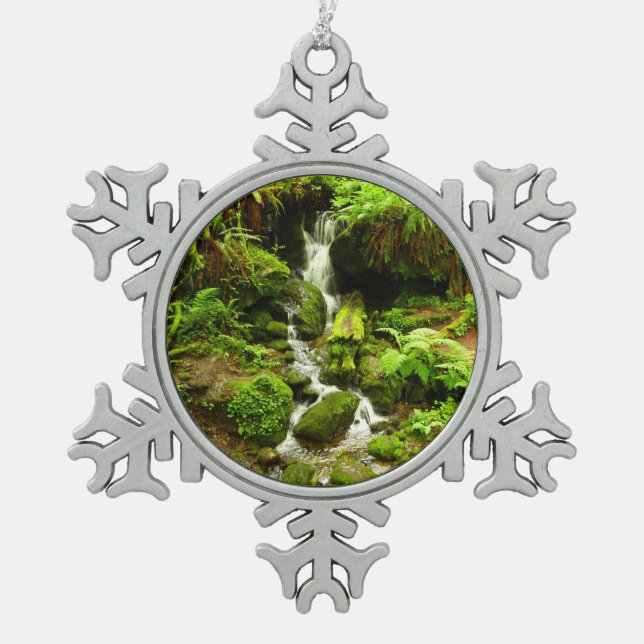 Trillium Falls at Redwood National Park Snowflake Pewter Christmas Ornament (Front)