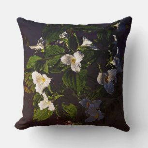 Trillium Flowers Graphic Muted Dark Colours Cushion