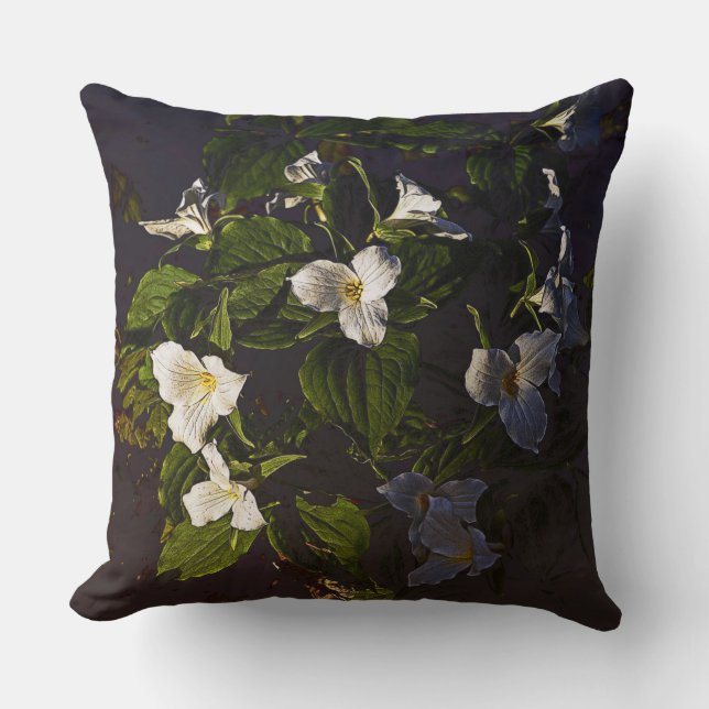 Trillium Flowers Graphic Muted Dark Colours Cushion (Front)