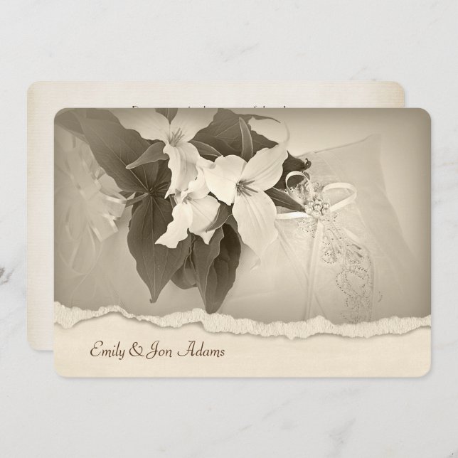 Trillium in sepia tone Wedding Vow Renewal Invitation (Front/Back)
