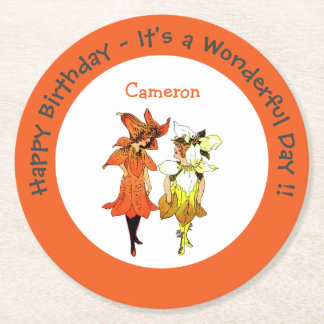 Trillium Tiger-Lily Whimsical Flower Party Supply Round Paper Coaster