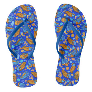 Trilobites on dark blue background (kids pattern) flip flops
