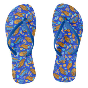 Trilobites on dark blue background (kids pattern) flip flops