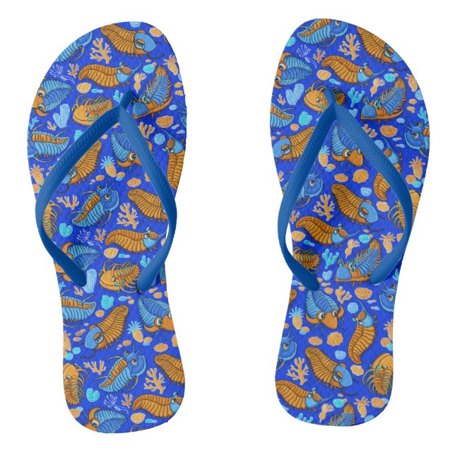 Trilobites on dark blue background (kids pattern) flip flops (Footbed)