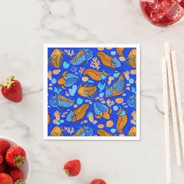 Trilobites on dark blue background (kids pattern) napkin (Insitu)