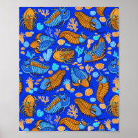 Trilobites on dark blue background (kids pattern)