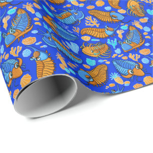 Trilobites on dark blue background (kids pattern) wrapping paper