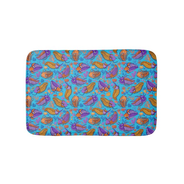 Trilobites on light blue background (kids pattern) bath mat (Front)