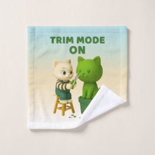 Trim Mode On: Cute Cat Gardener & Topiary Art Wash Cloth