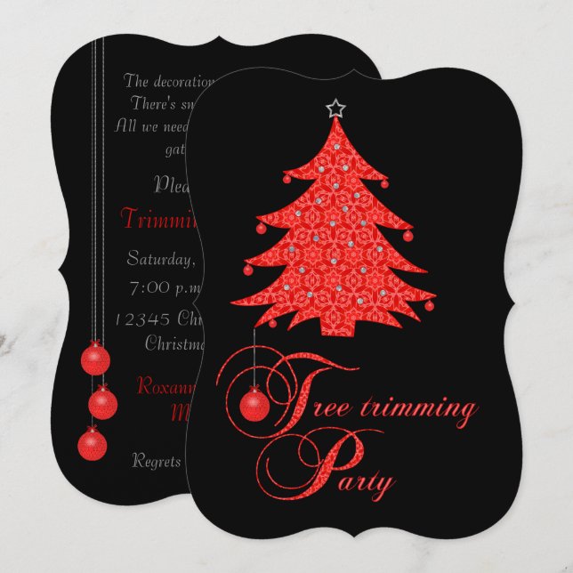 Trim The Christmas Tree Red Lace Party Invitation (Front/Back)
