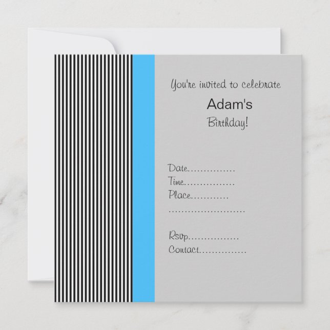 TRIMMED BLUE BIRTHDAY INVITATION (Front)
