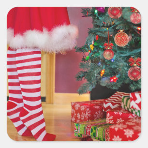 TRIMMING THE TREE CHRISTMAS SQUARE STICKER