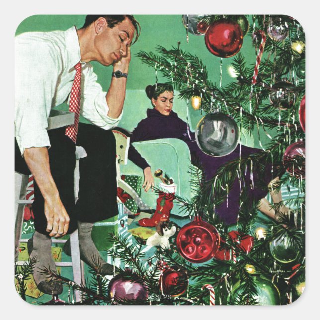 Trimming the Tree Square Sticker (Front)