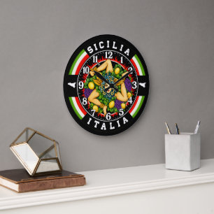 Trinacria Sicilia Italia  Large Clock