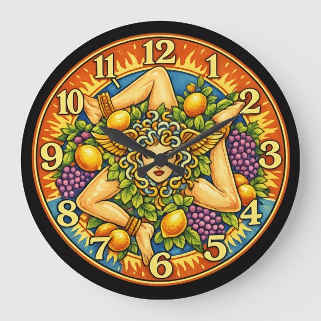 Trinacria Sicilia Italia  Large Clock (Front)