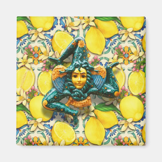 Trinacria Sicily Italy Pride Lemon Tile Medusa Magnet (Front)