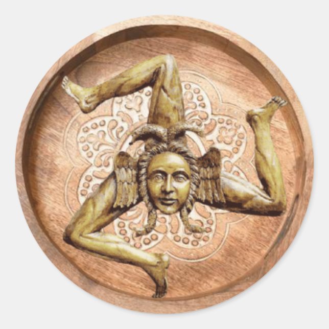 Trinacria symbol of Sicily (Faux Wood) Classic Round Sticker (Front)