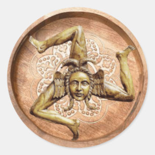 Trinacria symbol of Sicily (Faux Wood) Classic Round Sticker