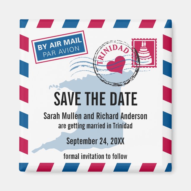 Trinidad Air Mail Wedding Save the Date Magnet (Front)