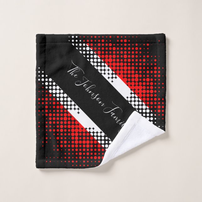 Trinidad and Tobago Dot Pattern Flag | Family Name Bath Towel Set (Wash Cloth)