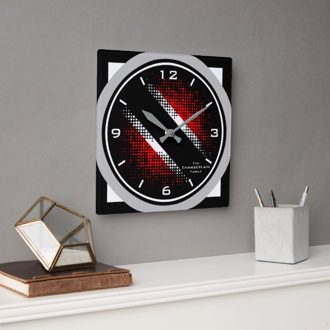 Trinidad and Tobago Dot Pattern Flag Grey Edge Square Wall Clock (Office)