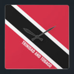 Trinidad and Tobago Flag Dazzling Patriotic Square Wall Clock<br><div class="desc">Trinidad and Tobago Flag Dazzling Patriotic Square Wall Clock in the colors and the elements of the Trinidad and Tobago national flag covering the front of the clock. National flag colors are complemented with the text "Trinidad and Tobago" on the bottom. Text is fully customizable using "Customize it!" feature. Feel...</div>