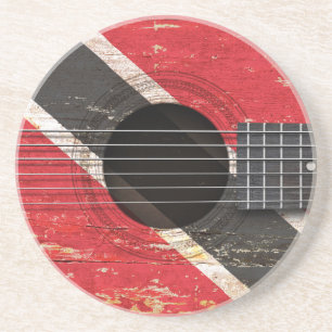 Trinidad and Tobago Flag on Old Acoustic Guitar Coaster