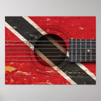 Trinidad and Tobago Flag on Old Acoustic Guitar