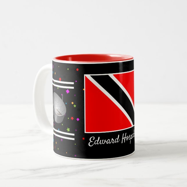 Trinidad and Tobago Flag & Steelpan (Your Name) Two-Tone Coffee Mug (Front Left)