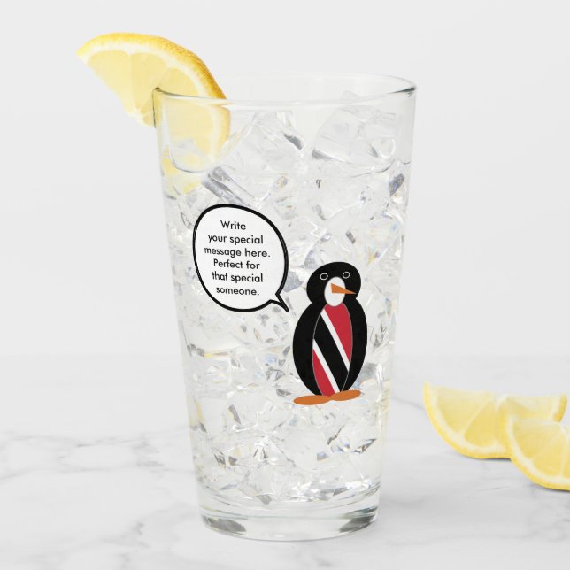 Trinidad and Tobago Flag Talking Ms. Penguin Glass (Front Ice)