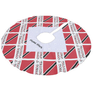 Trinidad and Tobago Flag Tiled Personalised Faux Linen Tree Skirt
