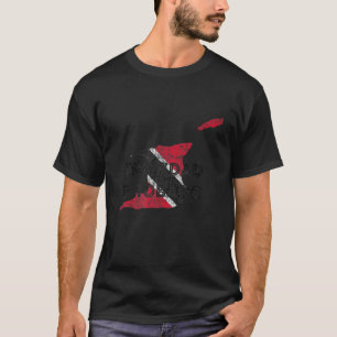 Trinidad and Tobago Map and Flag Distressed Souve T-Shirt