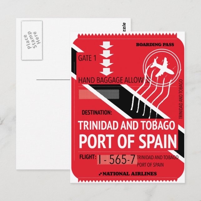 trinidad and tobago port of spain travel ticket postcard (Front/Back)