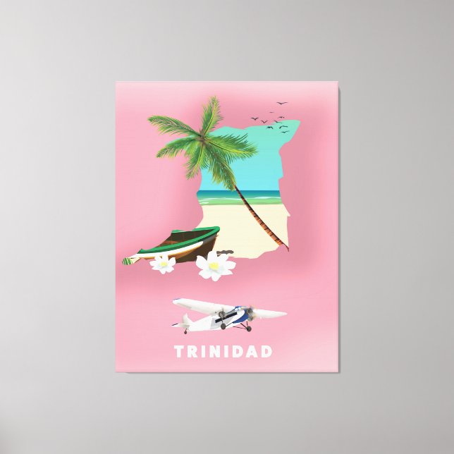 Trinidad map illustrated travel poster. canvas print (Front)