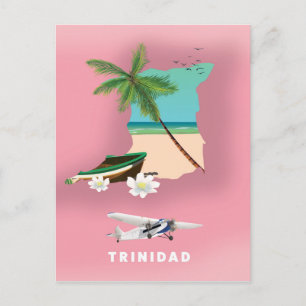 Trinidad map illustrated travel poster. postcard