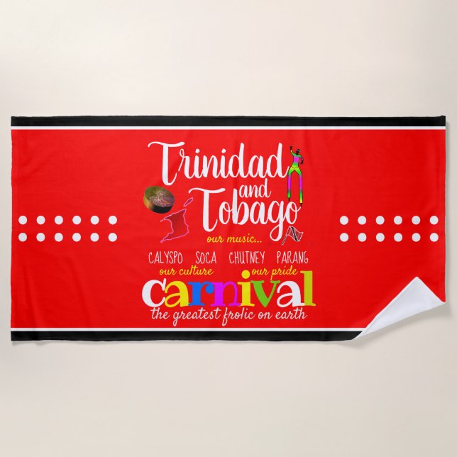 Trinidad & Tobago Culture Pride Carnival - RED Beach Towel (Front)