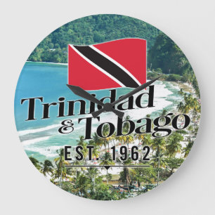 "Trinidad & Tobago Est. 1962" Beach With Flag Large Clock