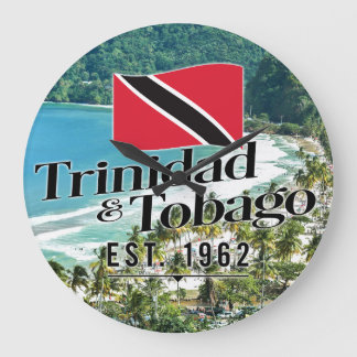 "Trinidad & Tobago Est. 1962" Beach With Flag Large Clock