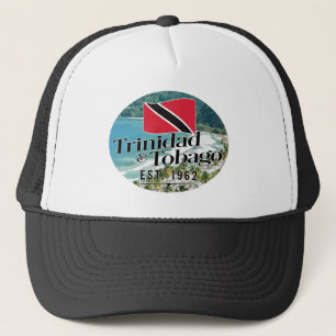 "Trinidad & Tobago Est. 1962" Beach With Flag Trucker Hat