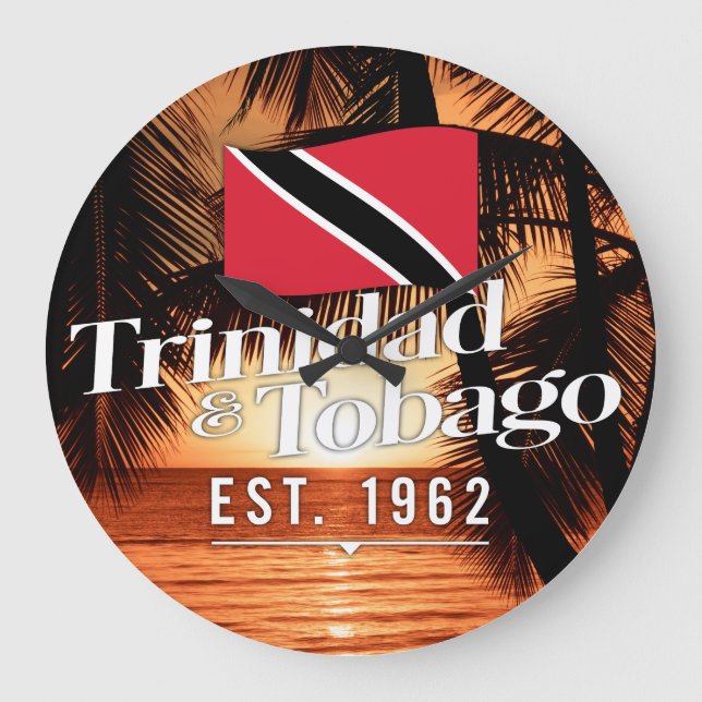 "Trinidad & Tobago Est. 1962" Sunset With Flag Large Clock (Front)