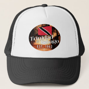 "Trinidad & Tobago Est. 1962" Sunset With Flag Trucker Hat