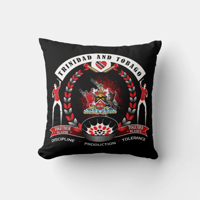 Trinidad & Tobago National Pride Emblem on Black Cushion (Front)
