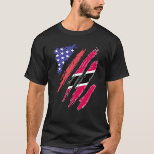 Trinidadian American Patriot Grown Heart Flag Stri T-Shirt