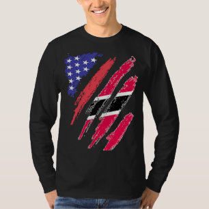 Trinidadian American Patriot Grown Heart Flag Stri T-Shirt